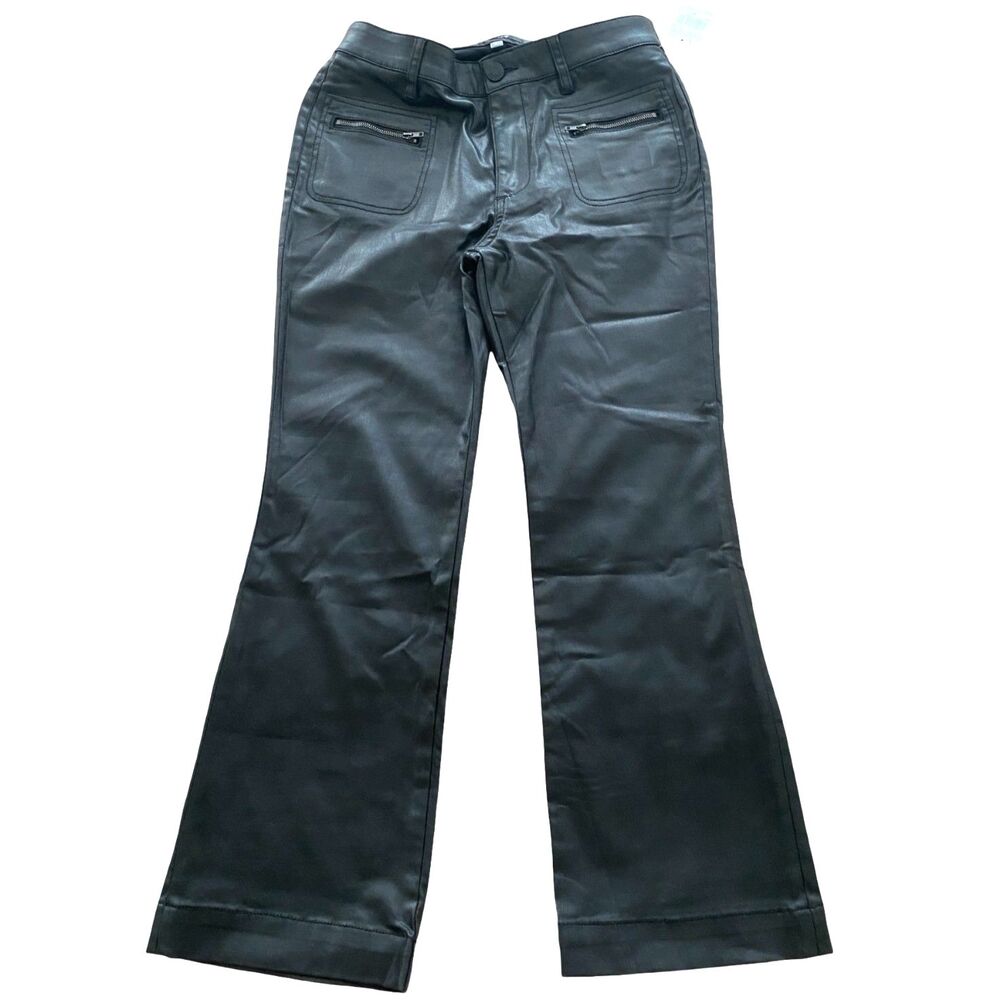 Kut From The Kloth Kelsey Flare Pants 6P 29 Black Coated Faux Leather Jeans NWT - Picture 2 of 10